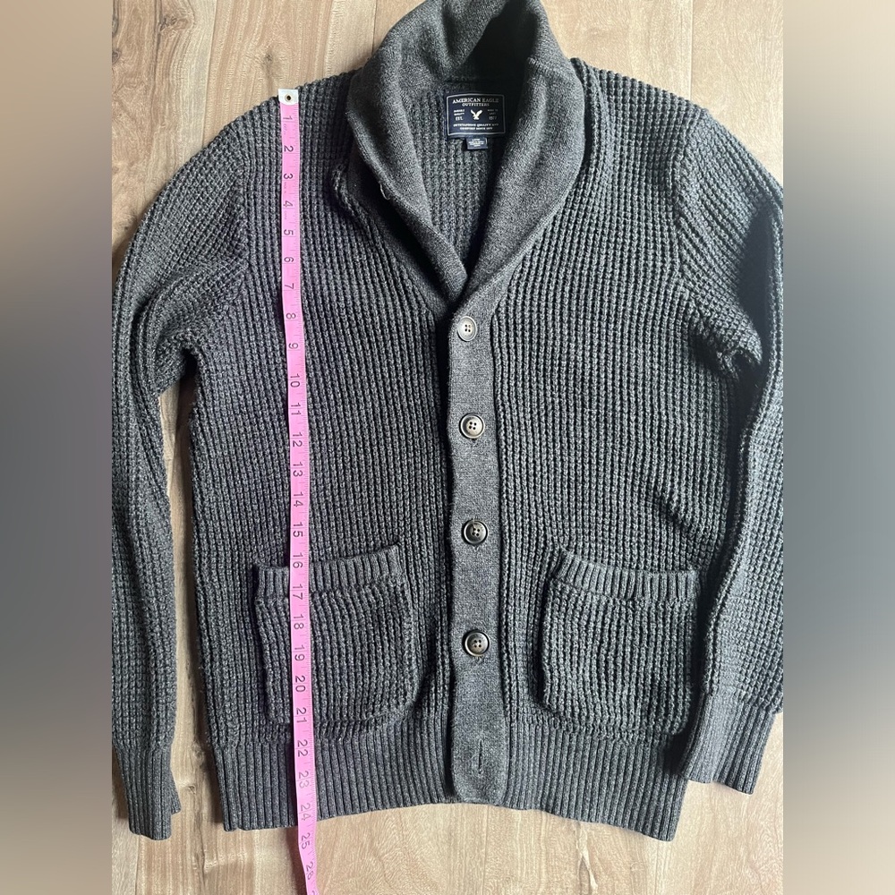 American Eagle Men's Shawl Collar Button-Up Sweater Cardigan - Gray